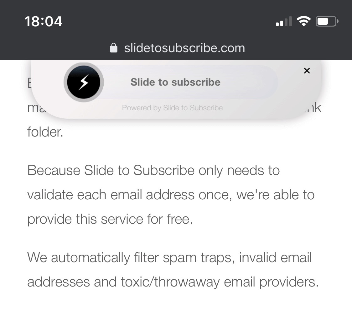 Slide to Subscribe floating bar